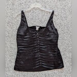 Cache Women's (Size XL) Black Silky Pleated Top with Silver Stud Accents